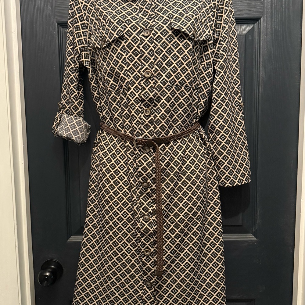 NY Collection Geometric Patterned black/tan Dress NWT Women's size M